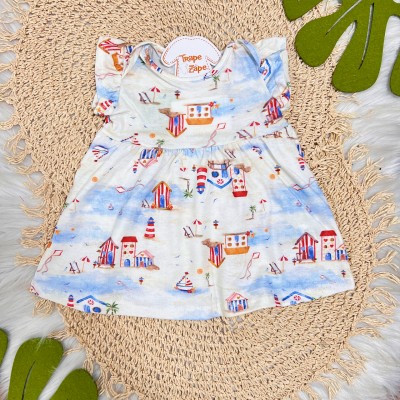  Vestido Manga Curta Casinhas de Praia - Off White
